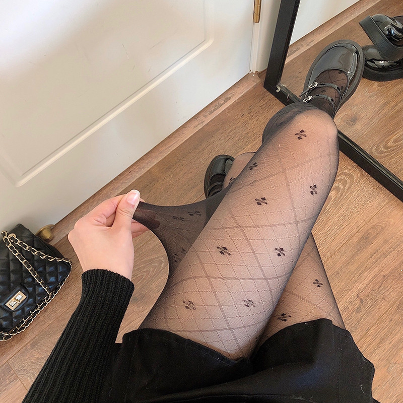 Japanese Style Ultra-thin White Silk Stockings for Spring and Summer Women's Sexy Flesh Black Silk Stockings JK White Base Socks Four-leaf Clover