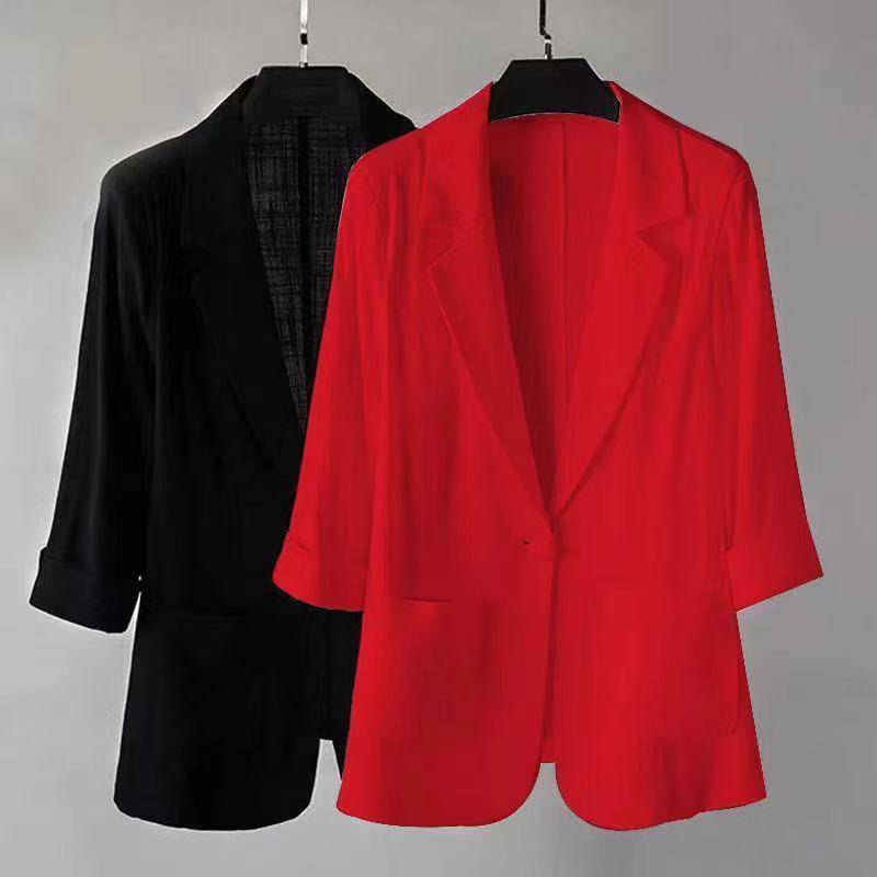 Picture of Linen Small Suit Women's Jacket Thin 2024 Summer Suit Korean Style Sun Protection Clothing Casual British Style Women's White Black