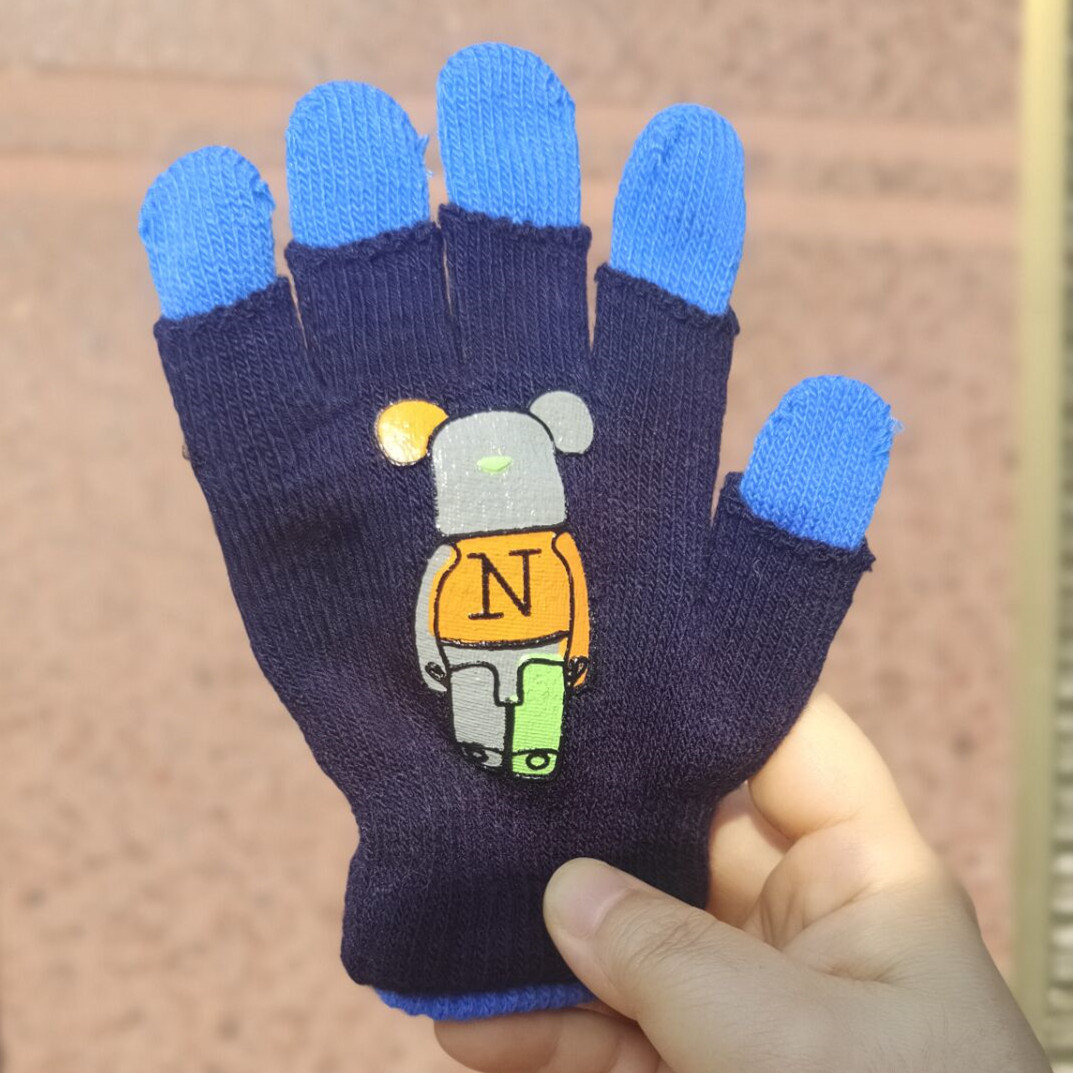 Picture of Children's gloves for boys and girls double-layer three-use autumn and winter warm Student five-finger children knitted astronaut gloves wholesale