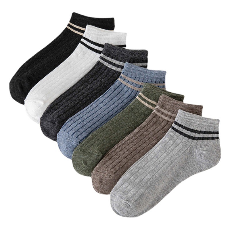 Picture of Men's Socks Spring and Summer Two-Bar Boat Socks Men's Casual College Style Short Socks Stripped Breathable Shallow Mouth Cotton Socks Sweat-Absorbing Socks for Men