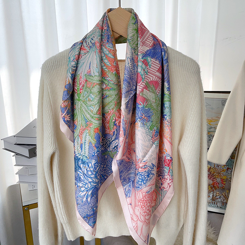 Light Luxury Silk Double-Sided Color Printing Thickened 18 Mm Twill Silk Mulberry Silk Women's Multi-Function Scarf Shawl