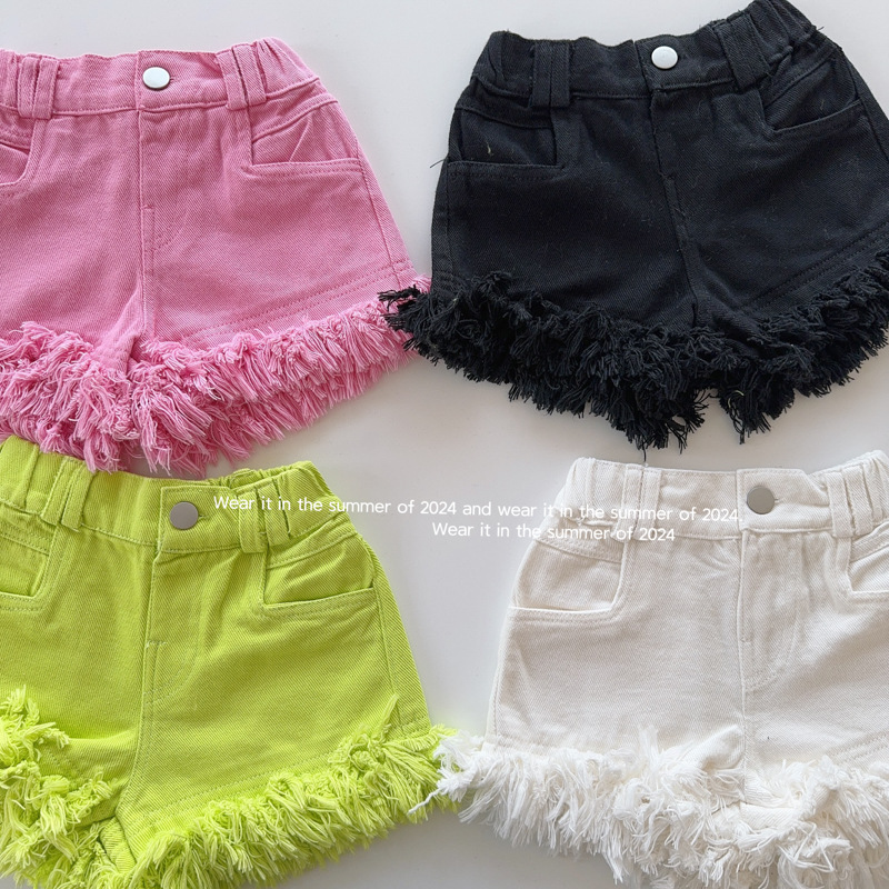 Picture of Girls Shorts Korean Style 2025 Summer Kidsren's Loose Shorts Little Girls Fashionable Tassel Hot Pants Thin Outer Wear