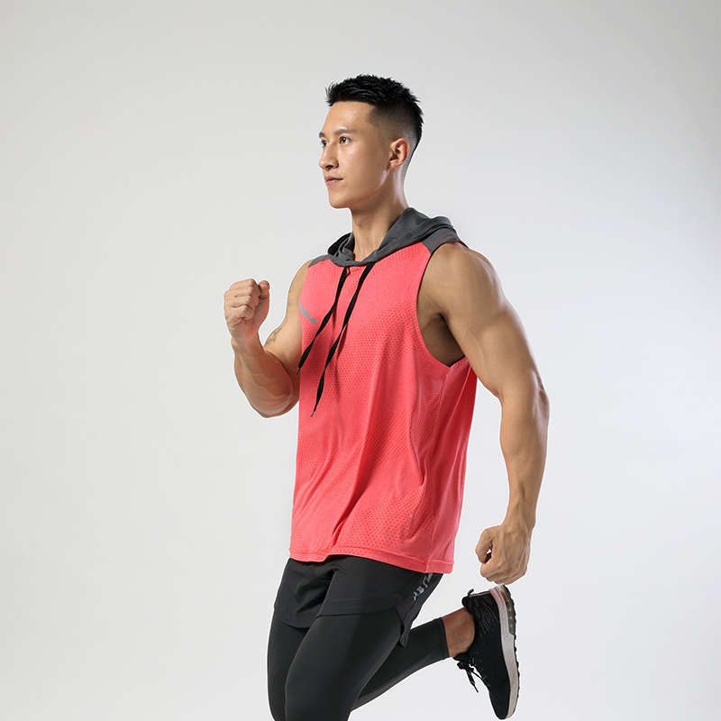 Quick-Drying Training Sports Hooded Sleeveless T-Shirt Lightweight Breathable Micro-Elastic 2023 Summer Mesh Moisture-Wicking Men's Style