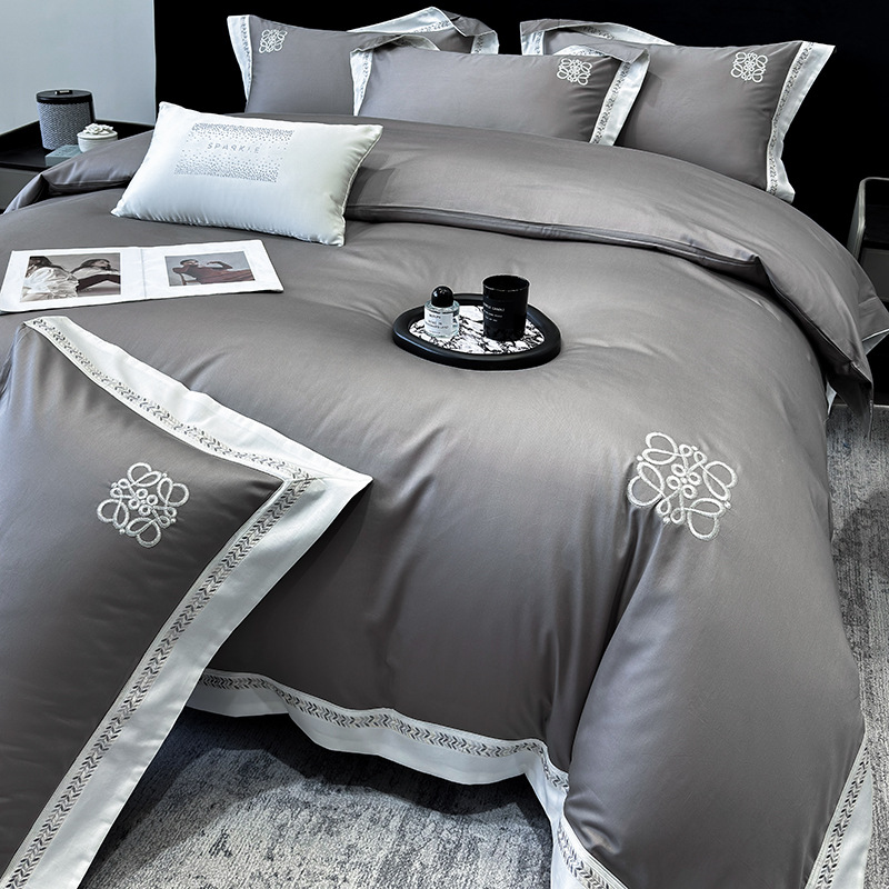 Picture of Class a Classy 240 Count Cotton Satin Four-Piece Set Long-Staple Cotton Pure Cotton Skin-Friendly Naked Sleeping Bed Sheets Quilt Cover Nantong Home Textiles