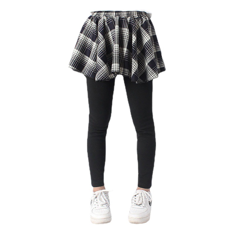 Children's clothing spring Korean new girls pants leggings children's cotton cashmere plaid skirt leggings hair generation