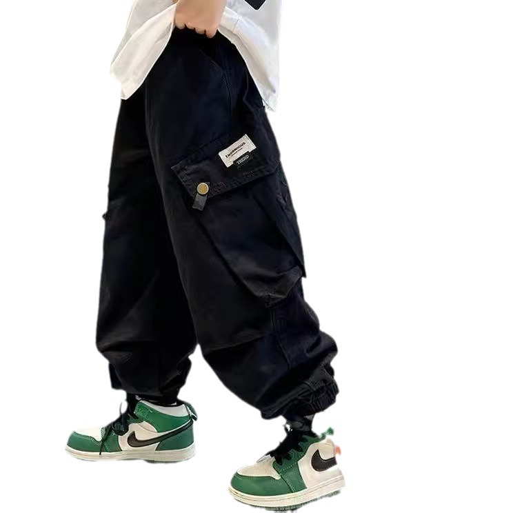 Picture of Boys' fleece-lined thickened pants winter 2024 new children's winter overalls boys' casual pants fashionable trousers