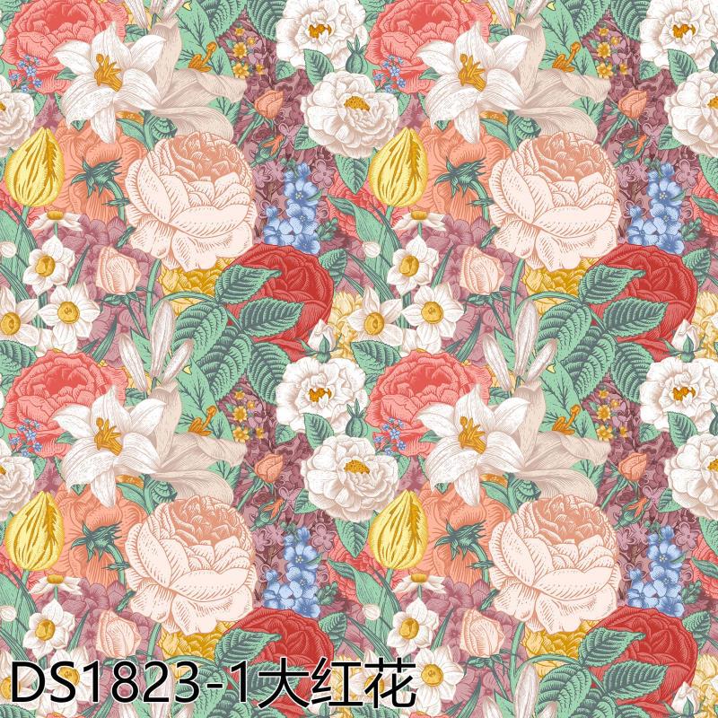 Chinese Style Flower Blooming Wealth Imitation Embroidery 40 Count Cotton Digital Printed Fabric Pure Cotton Children's Clothing Cloth Bag Printed Fabric