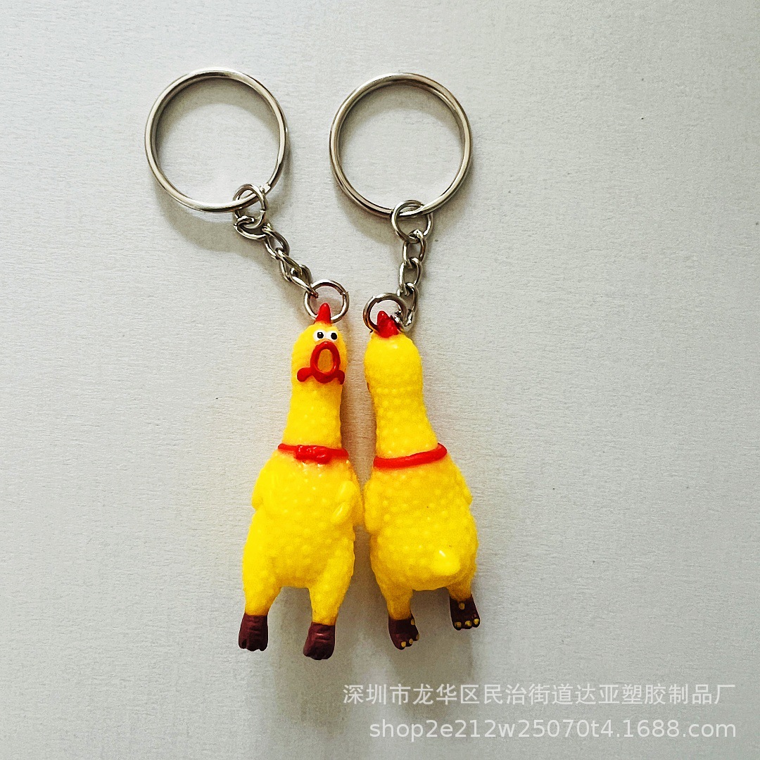 Picture of Mini Vocal Chicken Cuckoo Chicken Crowd Chicken Keychain Mobile Phone Rope Hanging Chicken Doll Couple Bag Pendant