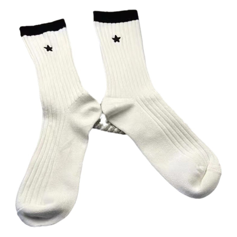 Korean Style Star Embroidered Color-matching Socks Early Autumn Casual Pure Cotton Mid-tube Socks Women's INS Cyber Celebrant Anti-odor Sports Socks