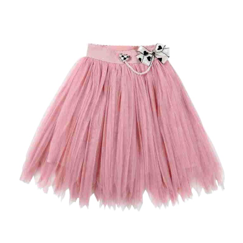 Girls' skirt new spring and autumn European and American style bow bead yarn skirt pettiskirt solid color sweet all-match