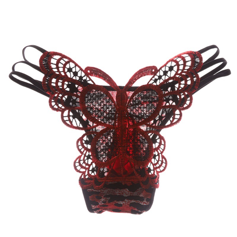 Men's sexy underwear with jj set three-dimensional butterfly embroidery bullet separation sexy low waist hollow open crotch briefs