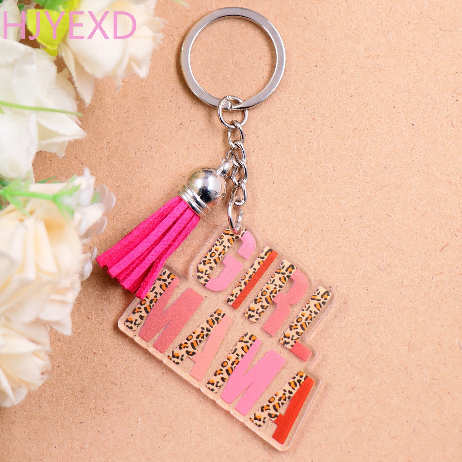 Cross-Border New Girl Boy Keychain Mother's Day Gift Transparent Acrylic Tassel Exquisite Keychain
