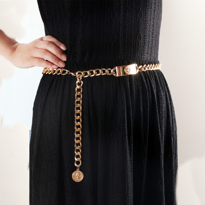Picture of European and American Street Show 2021 New Fashionable Skirt Accessories Lion Head Decoration Belt Metal Thick Waist Chain