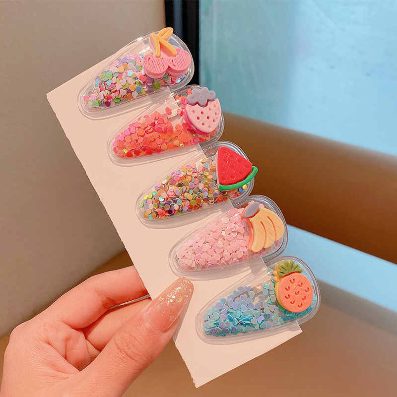 Picture of Children's Hairpin Girls' Headwear Side Side Bangs Clip Kids Baby's quicksand Clip Princess Cute Broken Hairpin bb Clip