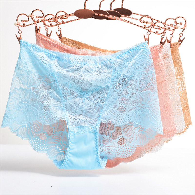 Full lace underwear women's waist transparent large size sexy temptation hip breathable cotton crotch briefs women manufacturers wholesale