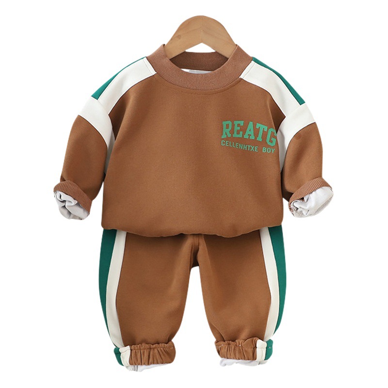Children's contrast color sweater spring and autumn children's color matching bottoming shirt cartoon letter printing loose casual men's clothing