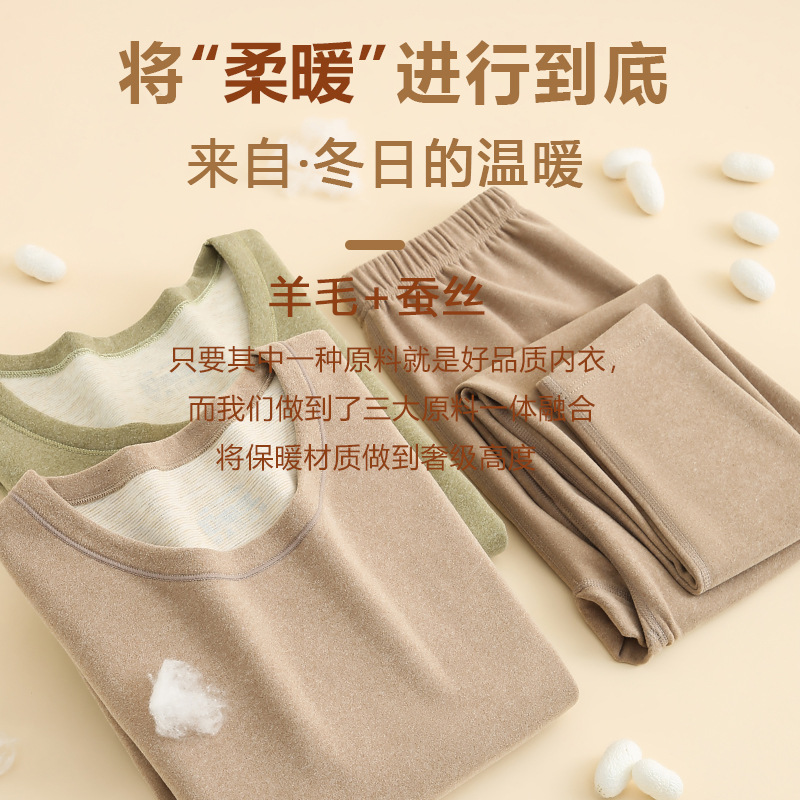 Picture of Silk wool thermal underwear men's suit de Velvet thermal clothes women's autumn clothes long pants body shaping bottoming shirt wholesale