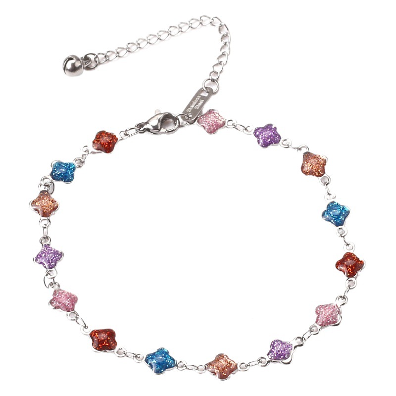 Summer fashion color chain girl does not fade 18K gold bell anklet spot beach titanium steel foot jewelry wholesale