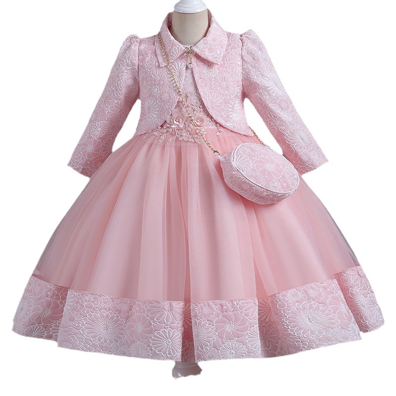 2023 Cross-Border New Girls Dress Puffy Gauze Princess Dress Three-Piece Set Light Luxury Long Sleeve Dress Spot Wholesale