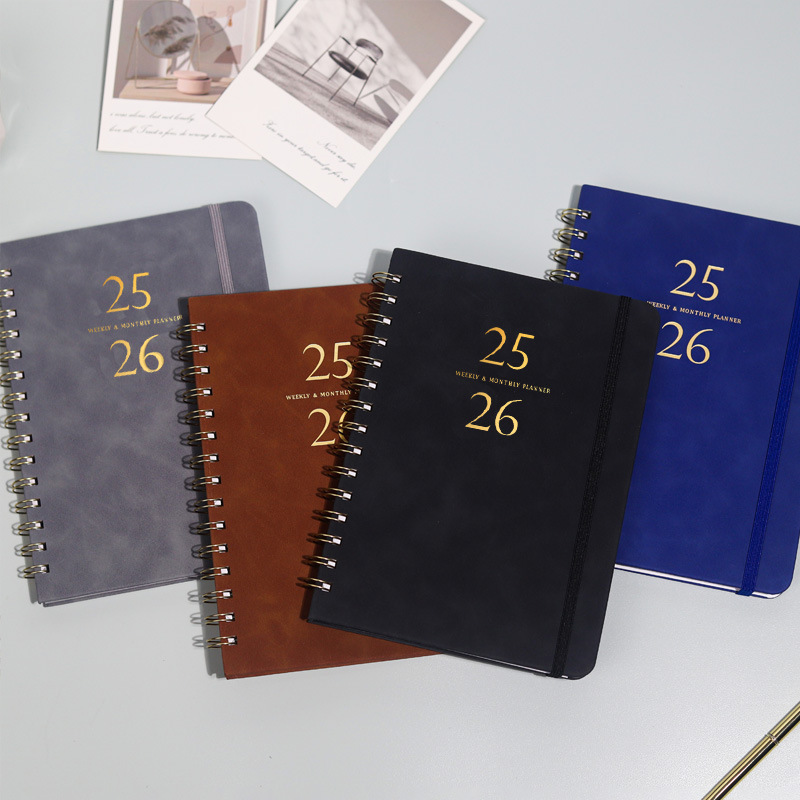 Picture of Weekly Planner A5 Notebook Diary Schedule Book Leather Notepad Spiral Notebook Self-Discipline Check-In Book Business