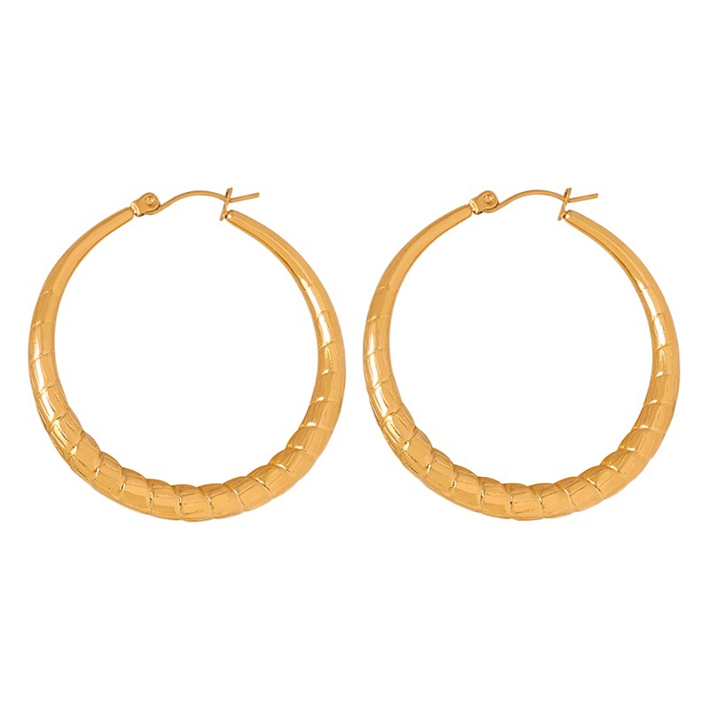 Fashion Hong Kong style temperament big earrings personality all-match gas texture light luxury exaggerated gold titanium steel non-fading earring women