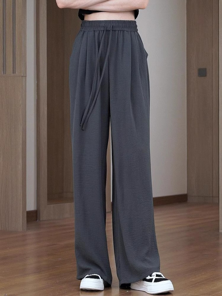 Ice Silk Wrinkled Wide-leg Pants Women's Summer Loose Slim-fit Thin Hanging-down Sunscreen Lazy Style Casual Pants