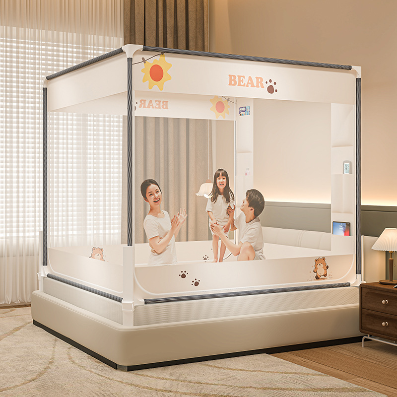 Picture of Square Top Reinforced Fence Cartoon Mosquito Net Household Children's Drop-resistant Three-door Mongolian Yurt Mosquito Net Nantong Home Textile
