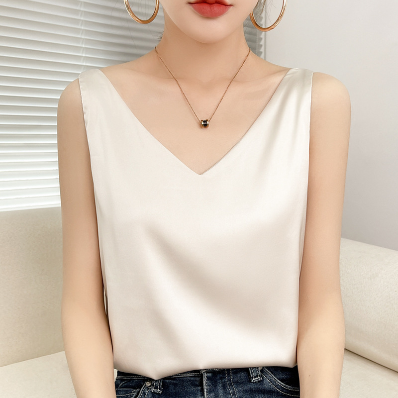 Picture of Wholesale 2025 Spring and Summer Camisole for Women, Satin Inner Wear, V-Neck, Plus Size, Loose-Fitting Vest, Versatile for Outerwear