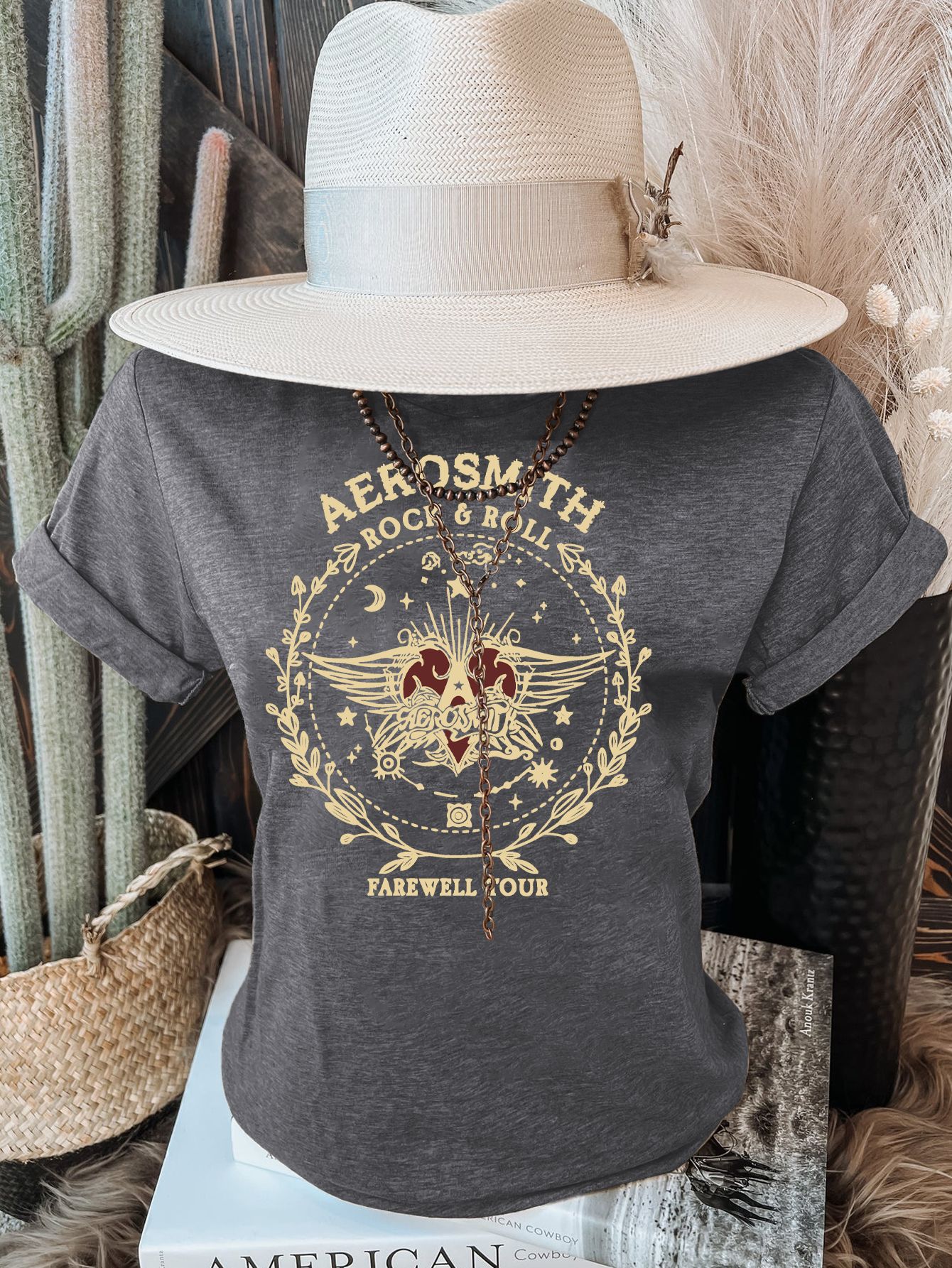 Rayon 20%/Polyester 75%/Spandex 5% Women's Retro Gold Frame Trendyy Printed Fashion Casual Colorful Cotton t