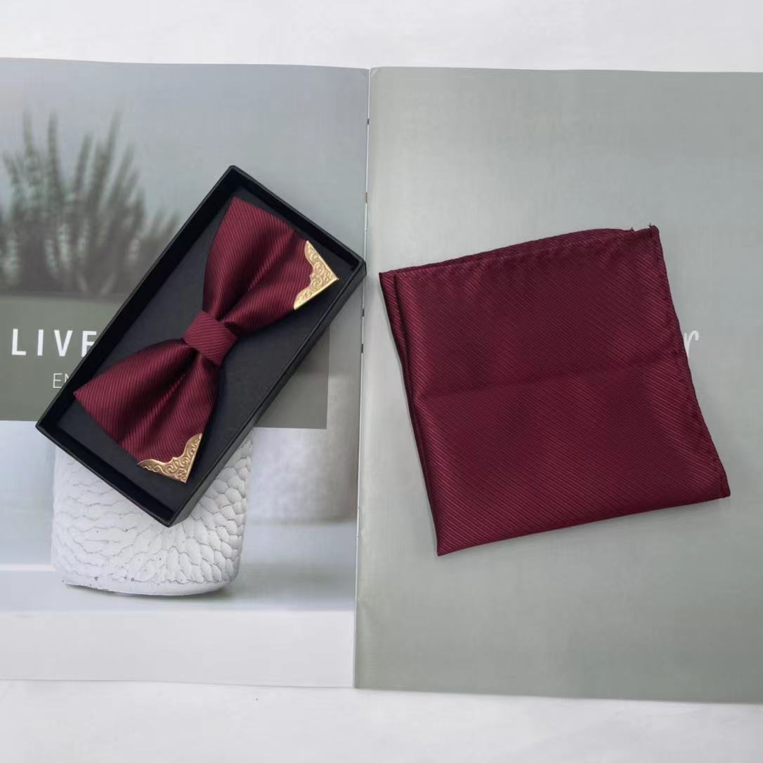 Picture of High-end wedding wedding bridegroom best man wine red British bow solid color men's bow tie formal suit trend