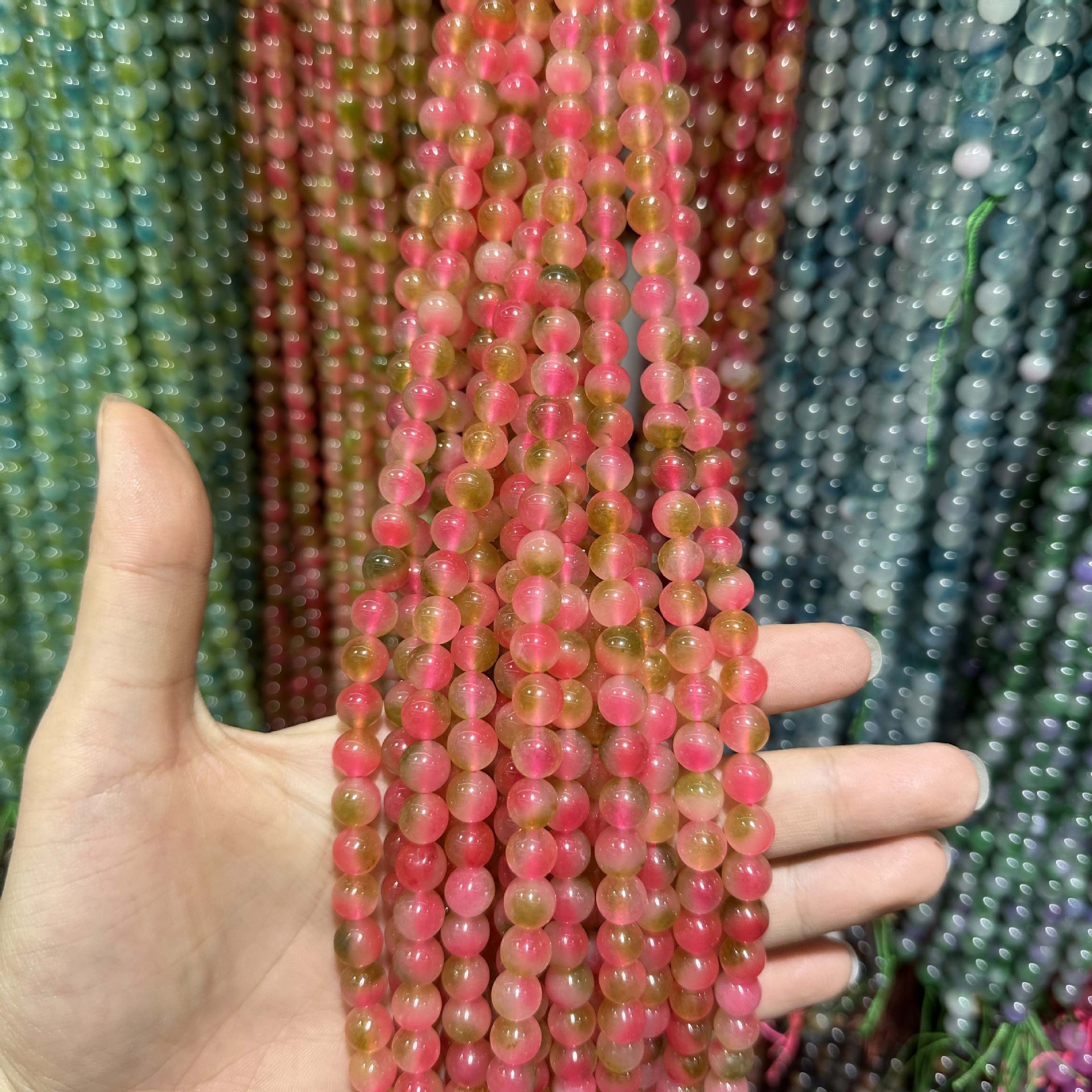 Picture of Live hot grade a chalcedony 8mm two-color round beads beads handmade diy Internet celebrity matching in stock jewelry