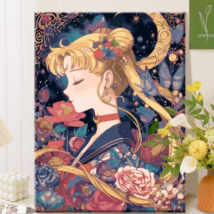 Cartoon beautiful girl | diy digital oil painting acrylic filled hand-painted illustration healing department decompression oil color painting