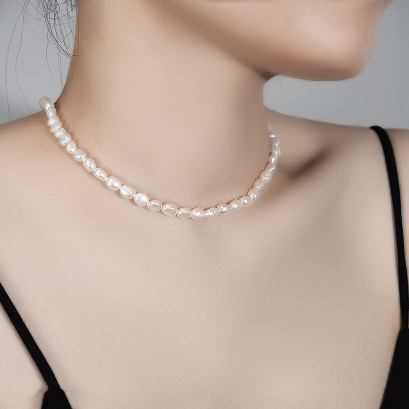 Baroque Pearl Necklace Women's s925 Sterling Silver Fashion All-Match High-Level Clavicle Chain Shaped Natural Pearl Neck Chain