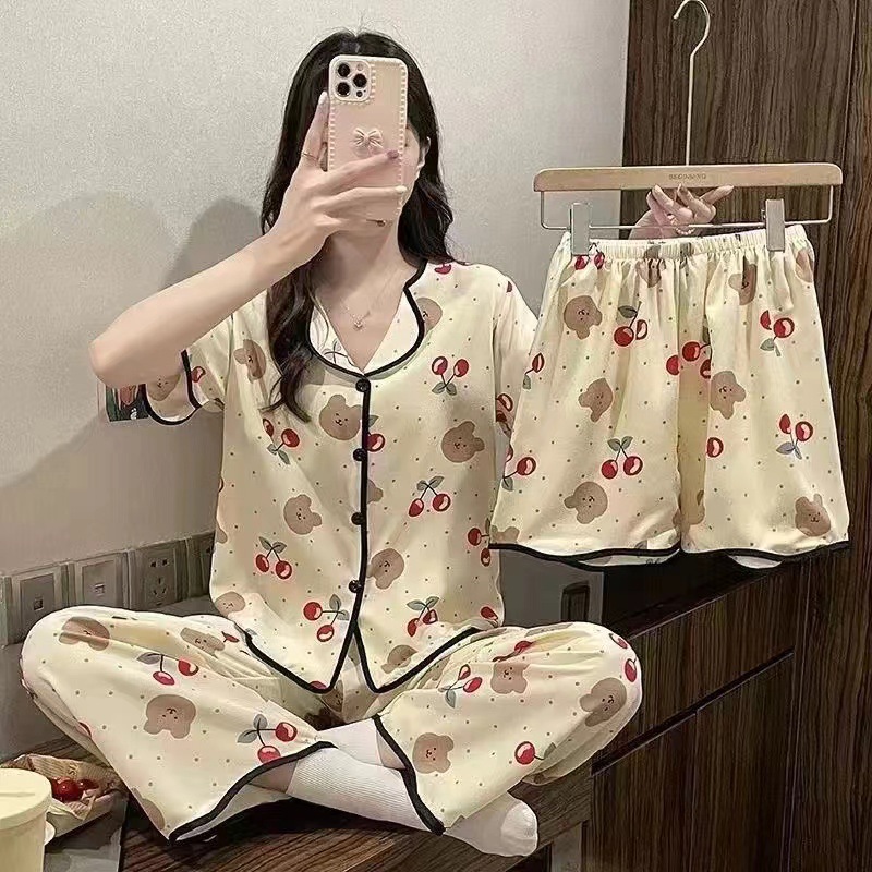 Picture of Pajamas for Women, Summer High-Fashion Influencer Three-Piece Set, Short-Sleeved Sweet Loungewear, Cool and Comfortable