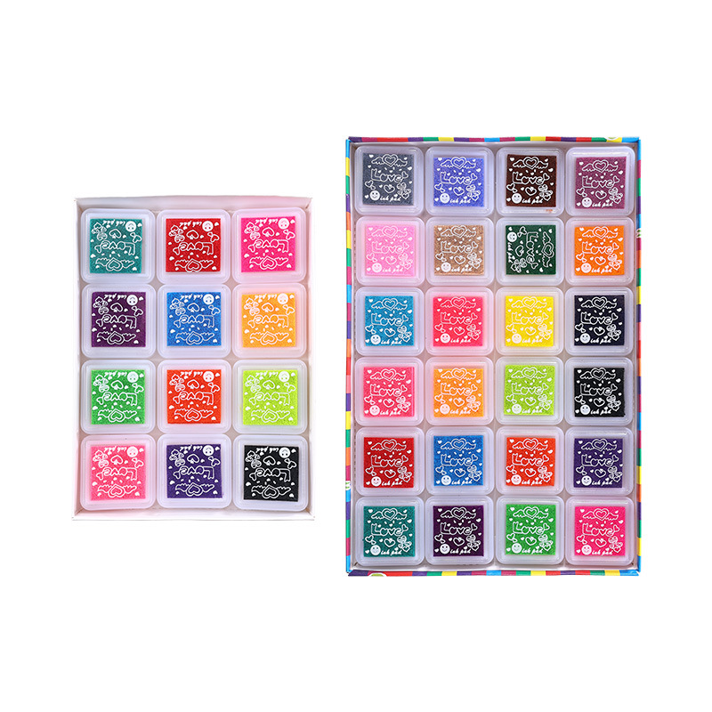 Picture of Children's finger painting color inkpad printing table 3x3cm24 color DIY finger painting pigment inkpad printing table suit