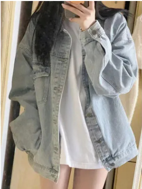 Picture of Japanese and Korean Style Super Hot Denim Short Coat Women's Short Spring New Long Sleeve Slim-fit Hooded Jacket Student Top