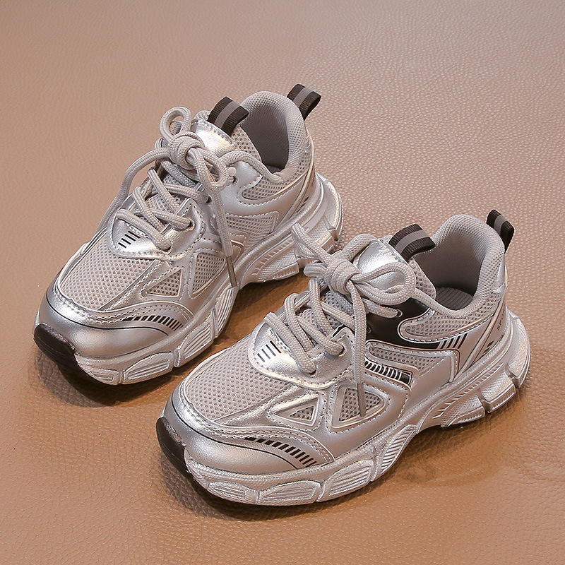 Children's Spring and Autumn Double-mesh sneaker Breathable 202 Fashion Boys Casual Shoes Girls Running Shoes All-match Fashionable Soft Sole