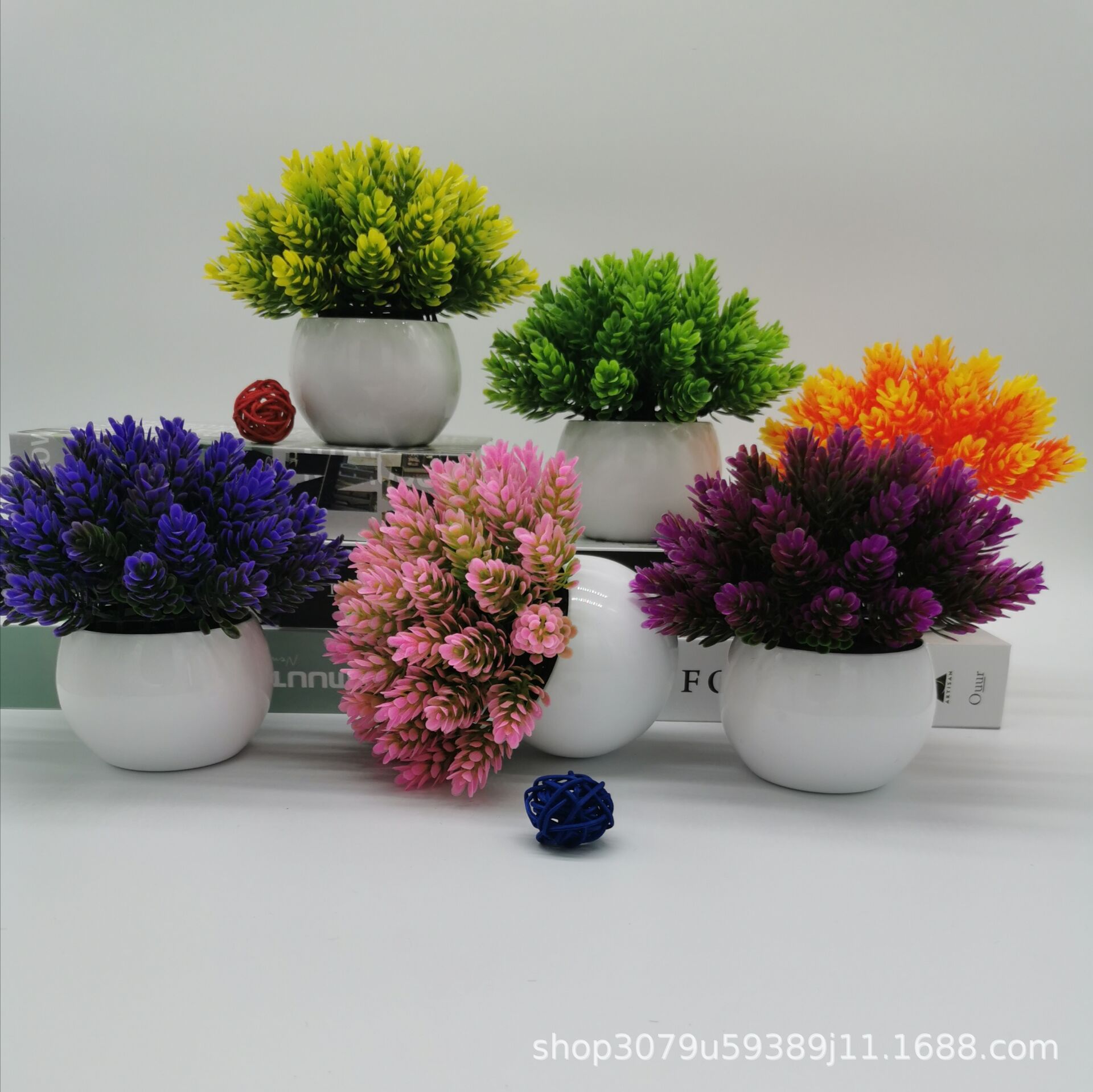 Simulated Green Plant Small Potted Plant Bonsai Home Furnishings Desk Mini Decorative Artificial Flower Set Pine and Cypress Fruit