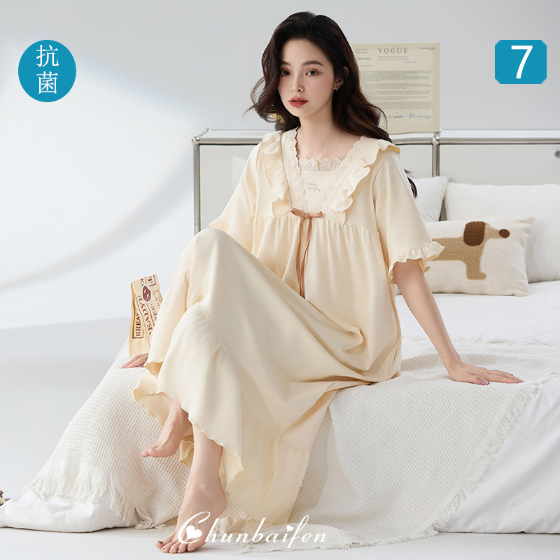 Nightgown Cotton Class A Summer Short-sleeved Women's Summer Summer Home Clothes Pregnant Women's plus size 100.00kg chubby girl Pajamas