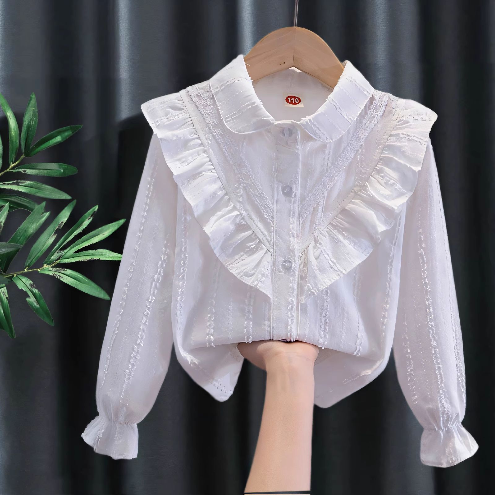Picture of Children's Shirt White Long Sleeve Spring and Autumn Class Clothing Performance Clothing Lace Girl Student Clothing 2024 New Style Girl's Spring and Autumn
