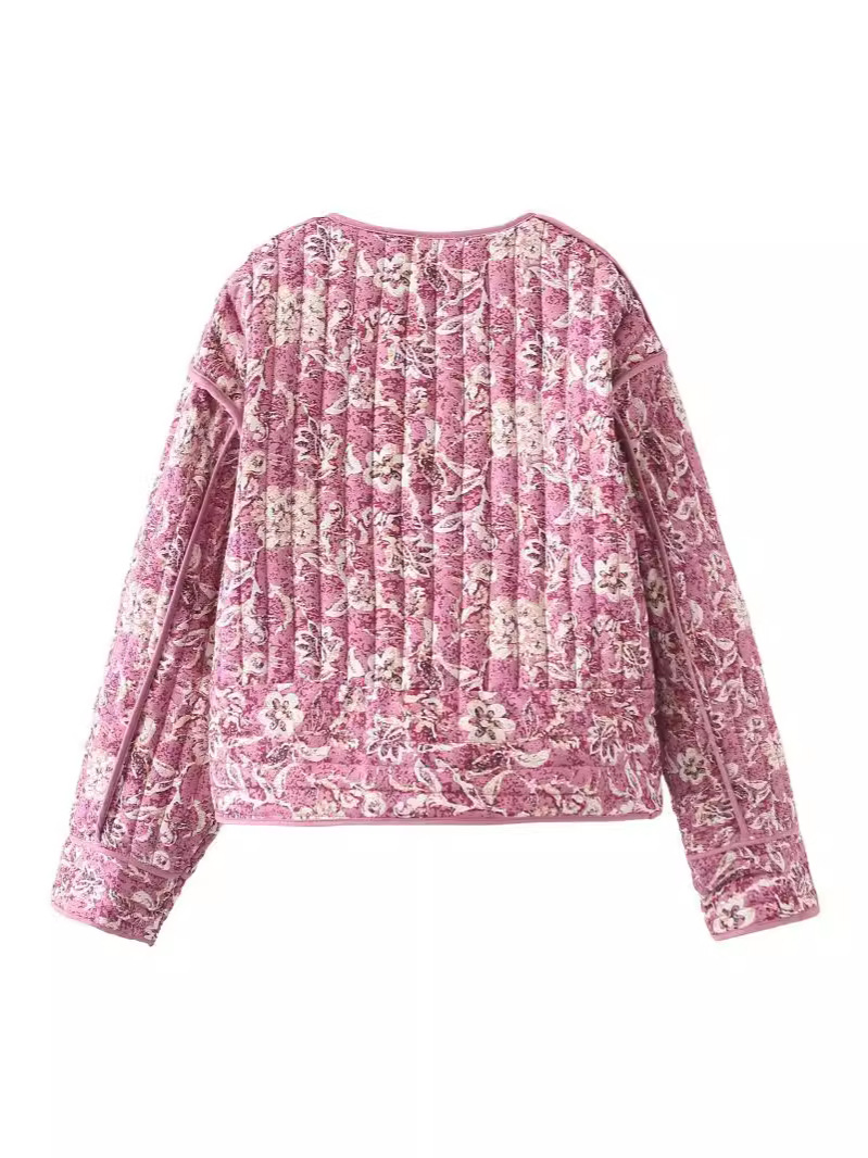 Picture of Cross-Border Wholesale 2024 Spring New European and American Clothing Fashion Printed Round Neck Cotton Outwear Loose Buttoned Cotton Outwear