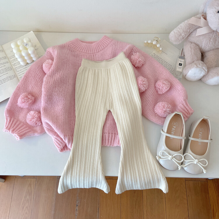 Picture of Girls Pullover Sweater 2025 Autumn and Winter New Korean Style Kidsren's Style Baby Girl Red Lantern Sleeve Fur Ball Sweater