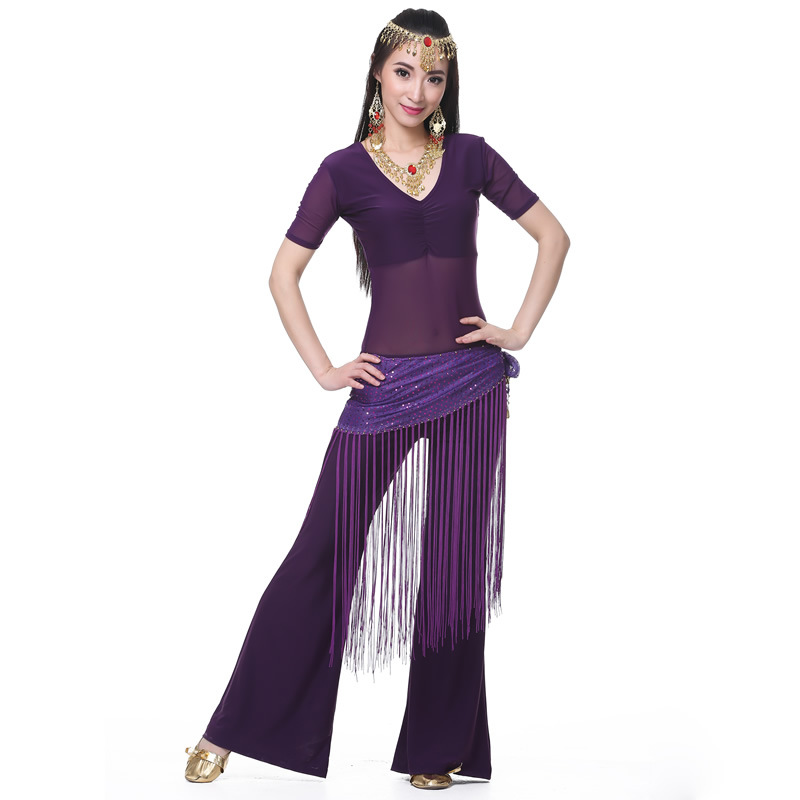 Picture of Dancer's Mid-crumpled Semi-transparent Yarn Short-sleeved Belly Dance Clothes Practice Clothes Clothing Practice Clothes suit New Summer
