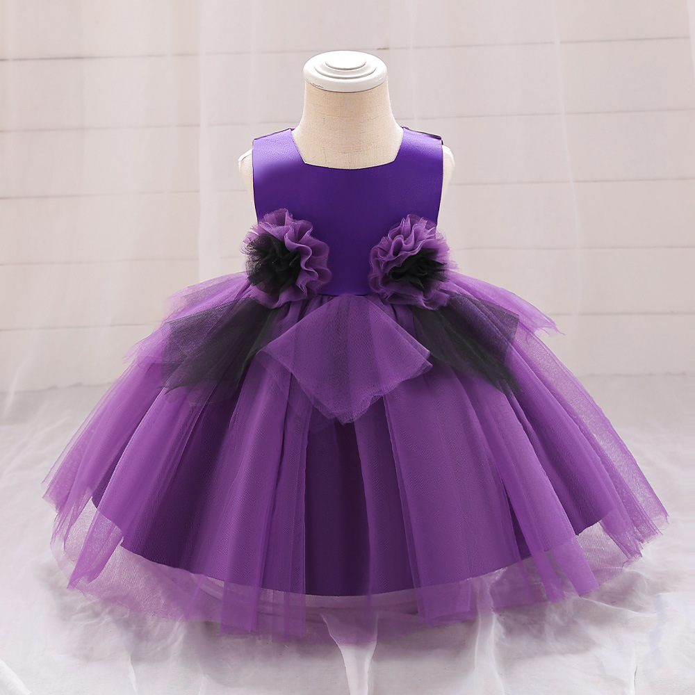 Picture of European and American Foreign trade new baby dress contrast color three-dimensional flower wedding dress pettiskirt girl mesh dress