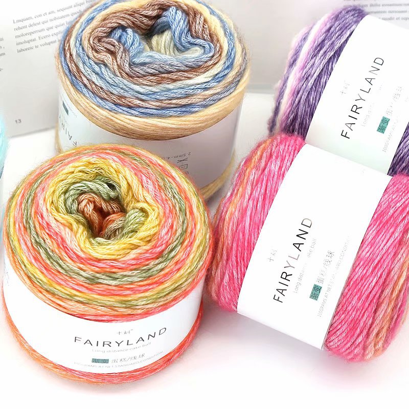 Picture of Cake wool segment dyeing gradient baby children's wool cotton rainbow thread handmade knitting shawl scarf sweater special offer