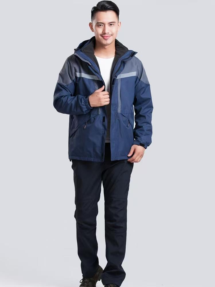 Custom reflective strip 3-in-1 jacket down liner logistics tooling company cotton workwear printed logo bend