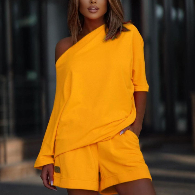 Picture of Amazon Foreign Trade Women's Fashion Sweatshirt Suit One-character Collar Shoulder Loose Two-piece 2022 New