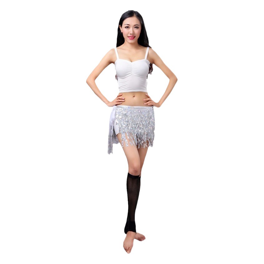 New Belly Dance Sequin Tassel Waist Chain Strap Bead Waist Towel 4 Layer Sequin Tassel Skirt Belly Dance Hip Towel