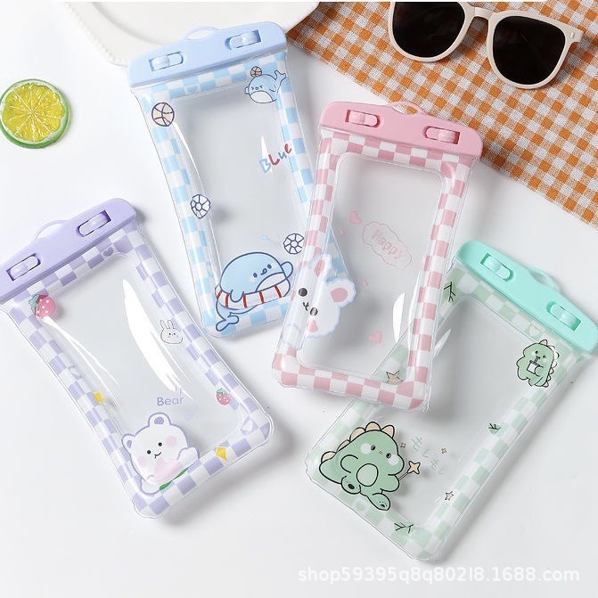 Cute cartoon inflatable mobile phone protective cover drifting airbag floating mobile phone rider touch screen waterproof bag in stock wholesale