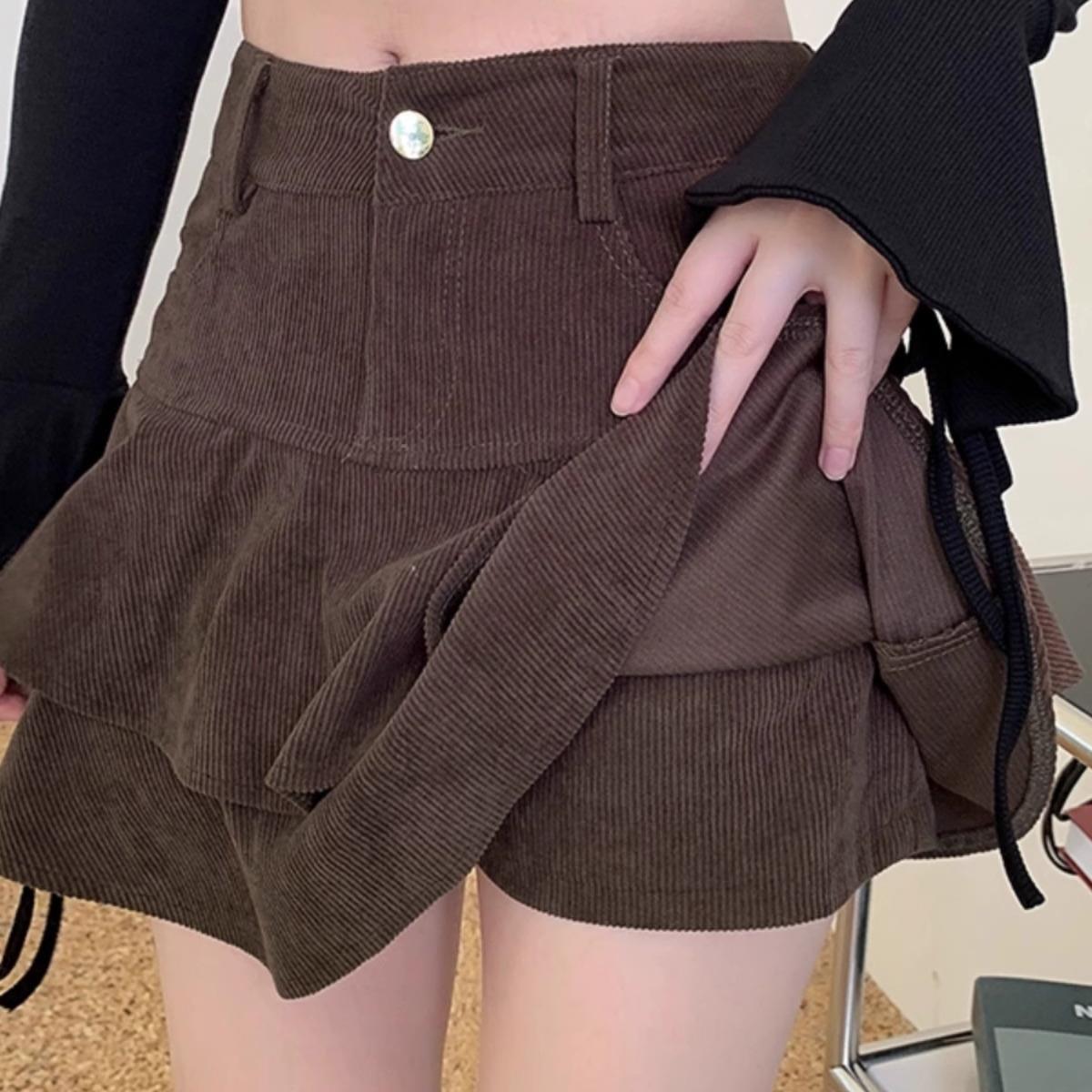 Corduroy Skirt Women's Autumn and Winter 2024 New Korean Fashion High Waist Slim A- line Hip Skirt Women's Trendy